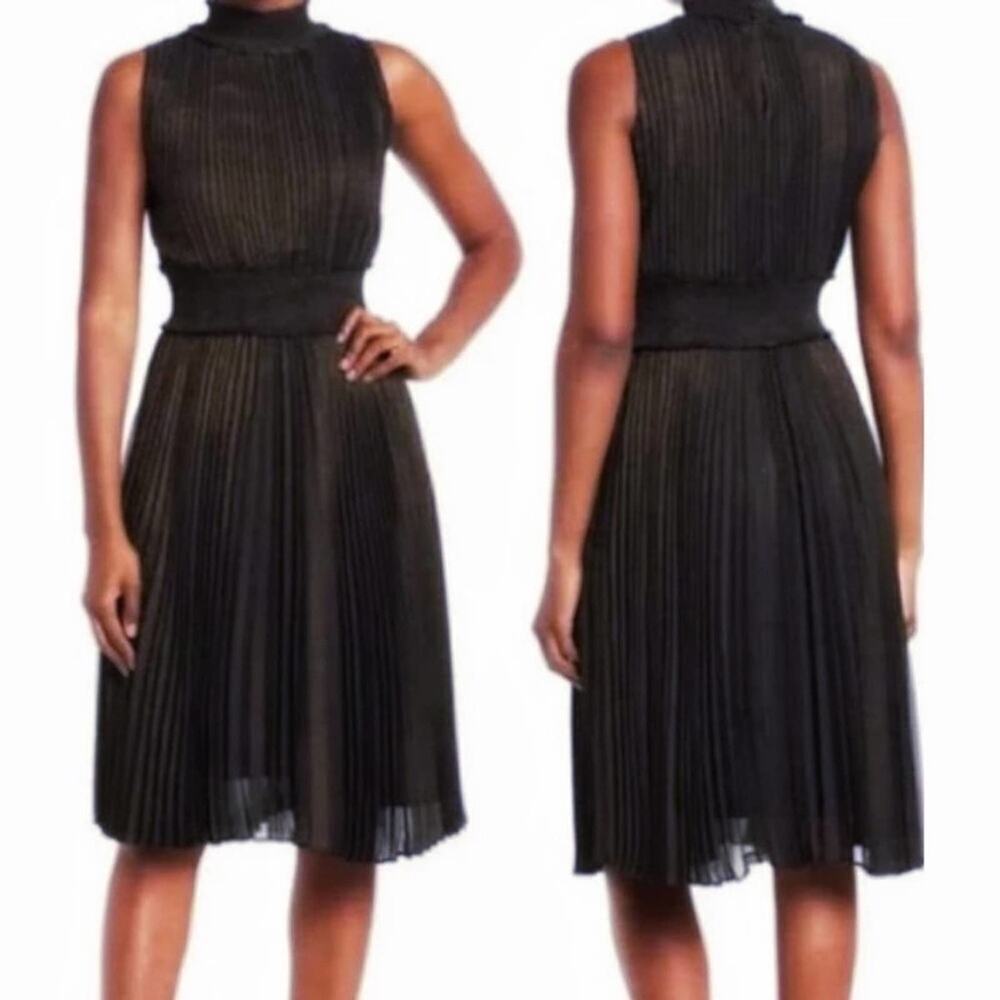 🆕 Nanette Lepore very black and silver accordion pleated dress NWT sleeveless